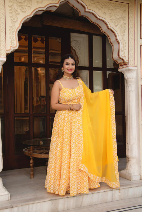 Yellow Georgette Lehenga Set