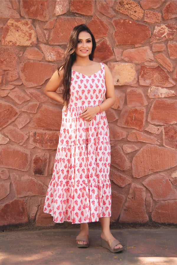 White and Pink Cotton Dress