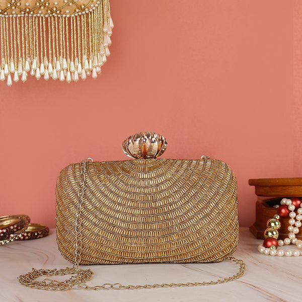 Golden Sequins Handwork Clutch with Sling