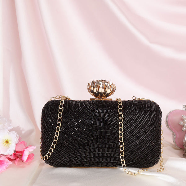 Black Sequins Handwork Clutch with Sling