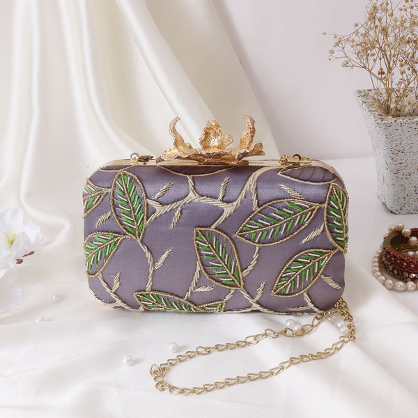 Mauve Silk Zardozi Work Clutch