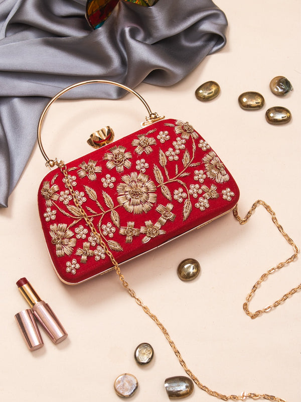 Bridal Red Zardozi Work Clutch