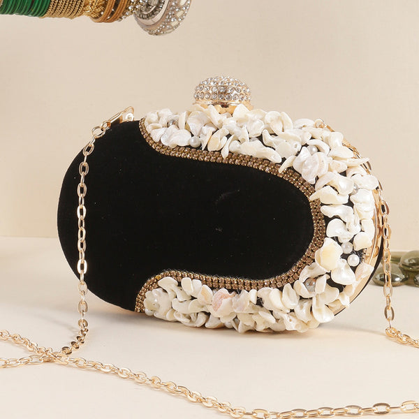 Black Velvet Stone Work Clutch