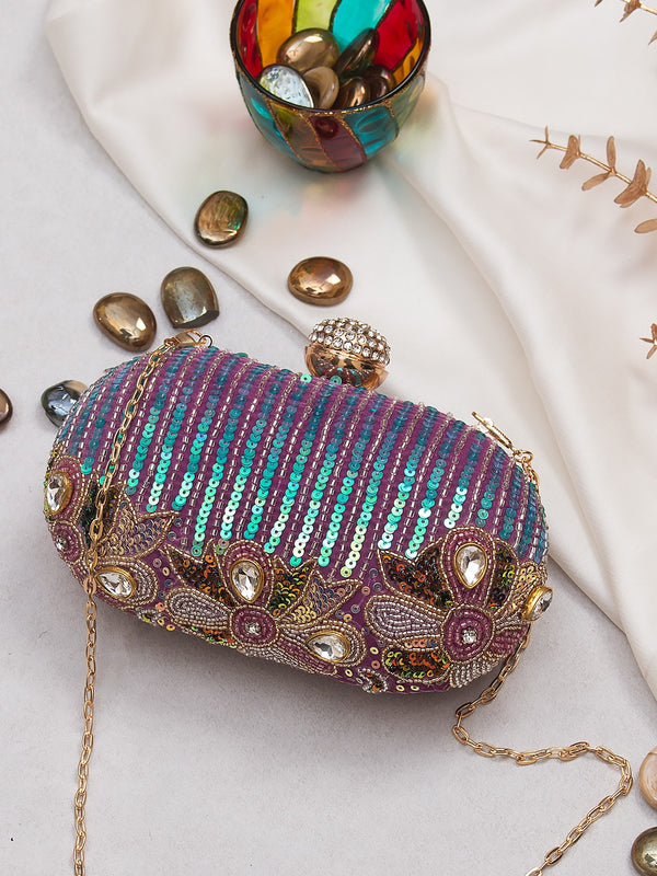 Chrome Sequins Handwork Clutch