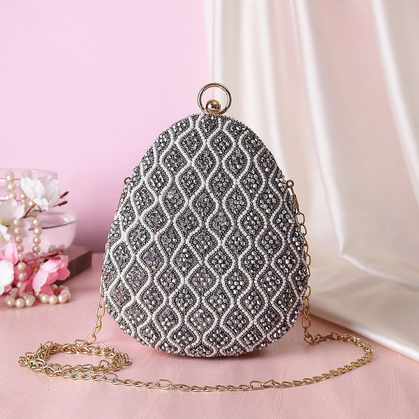 Almond-Shaped Black Crystal and Pearl Clutch